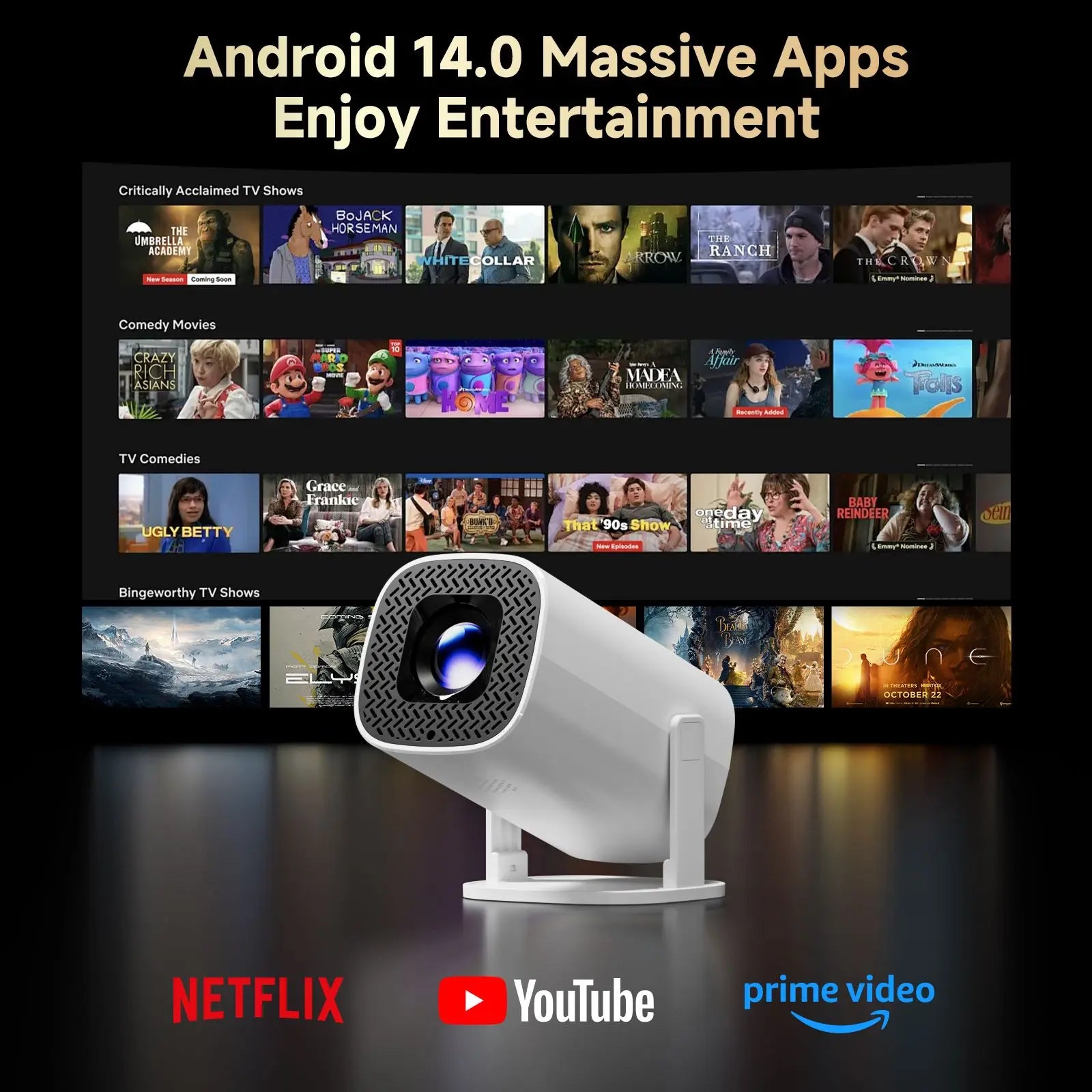P30 PRO Smart Mini Projector Android 14 Wifi6 BT 5.0 Supports 4K 1280 * 720P Video Smart Home Theater Outdoor Portable Projector